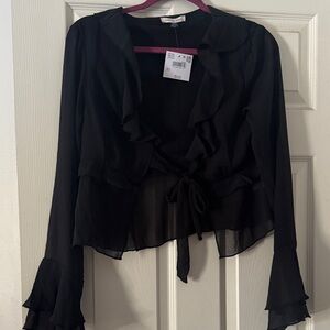 American Eagle Outfitters Black Ruffle Blouse